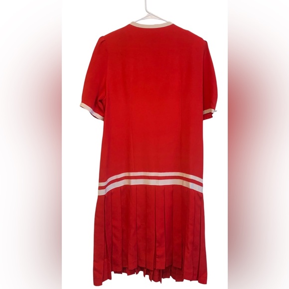 Neiman Marcus designer Adolfo New York vintage red pleated drop waist buttons - Picture 4 of 14